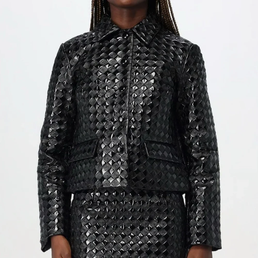 Pinko Leopardi Giacca Faux Leather Jacket Black Quilted Women’s Size US 4, IT 40